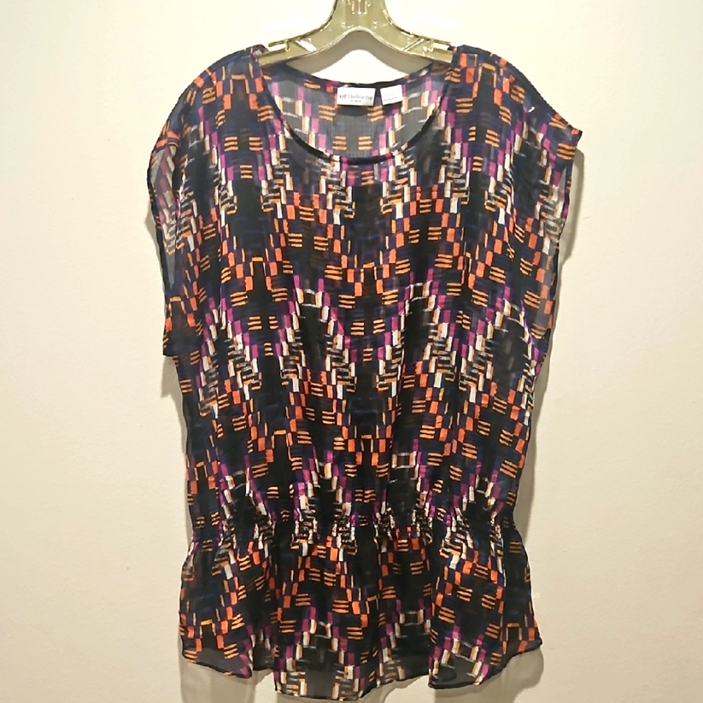 Liz Claiborne Woman Multicolor Geometric Top size 1x
